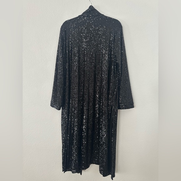 NEW! Gorgeous black BB DAKOTA sequin open front side split kimono cardigan, XL - Picture 2 of 7